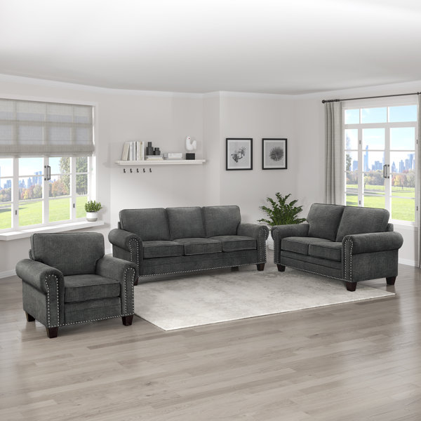 Canora Grey Lavale 3Piece Microfiber Living Room Set Wayfair